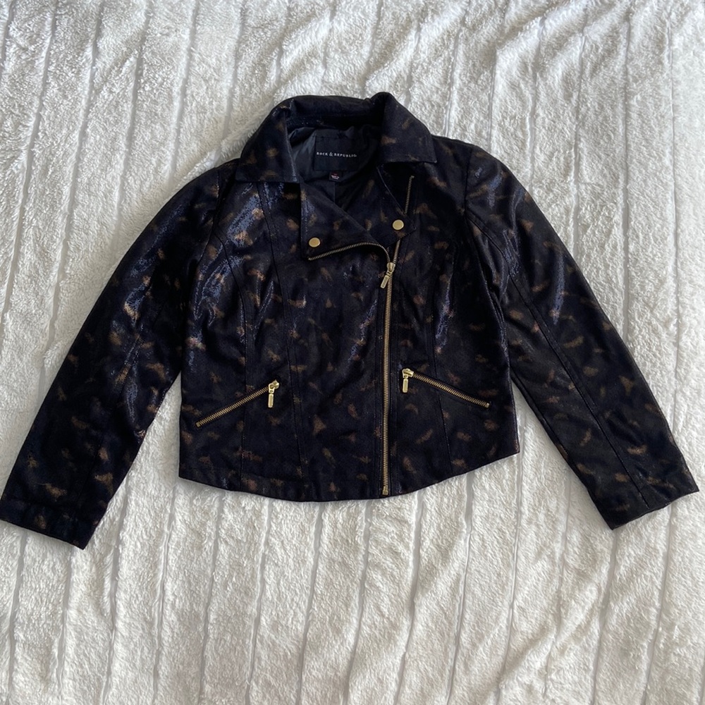 Rock & Republic Moto Jacket Faux Leather Snakeskin